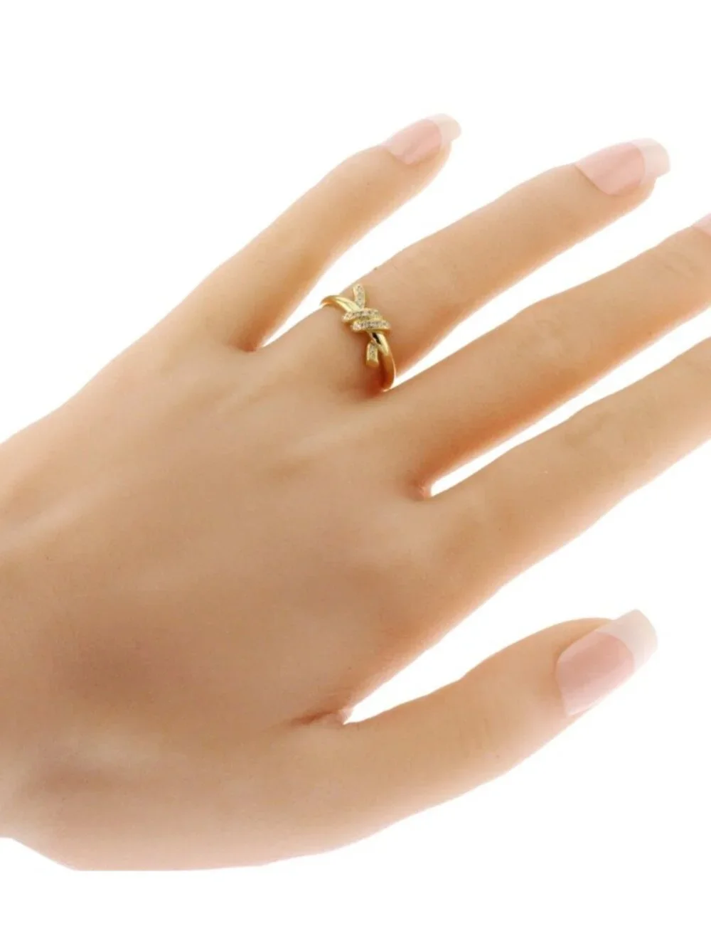 Auth Tiffany & Co. 18 Karat Yellow Gold Diamonds Knot Band Rin